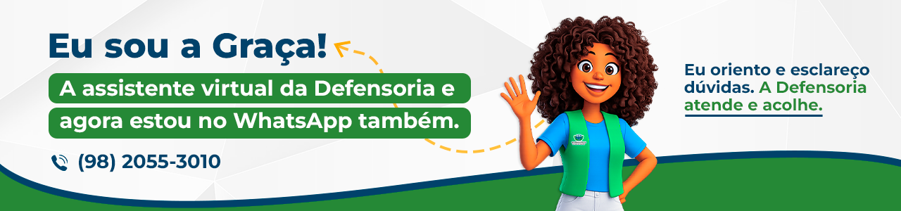 Banner da nova assistente virtual da defensoria, Graça!